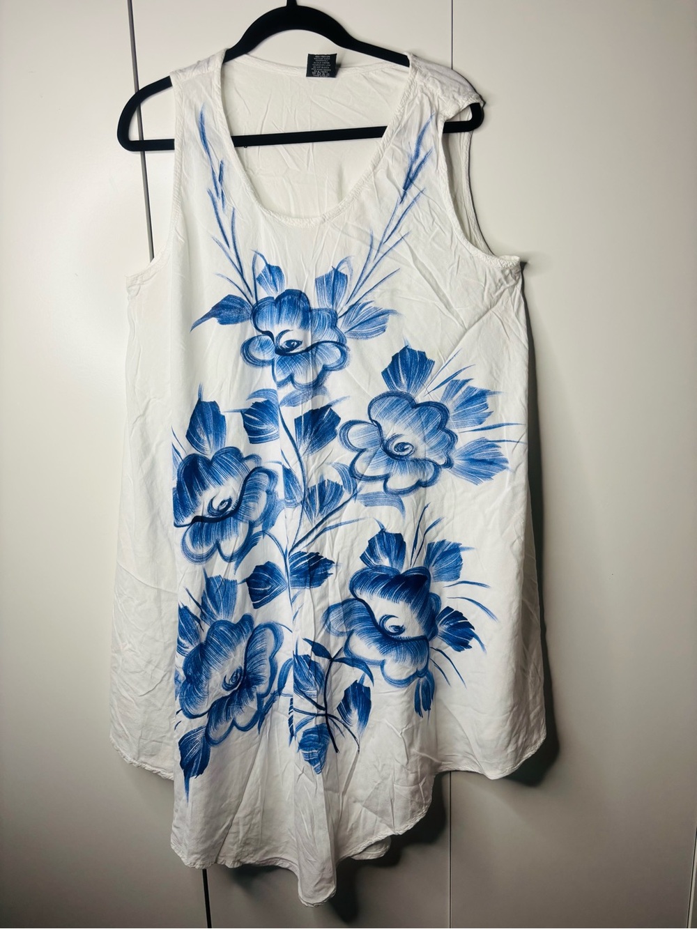 Blue Floral Sleeveless Tank Dress - Women's White Tunic